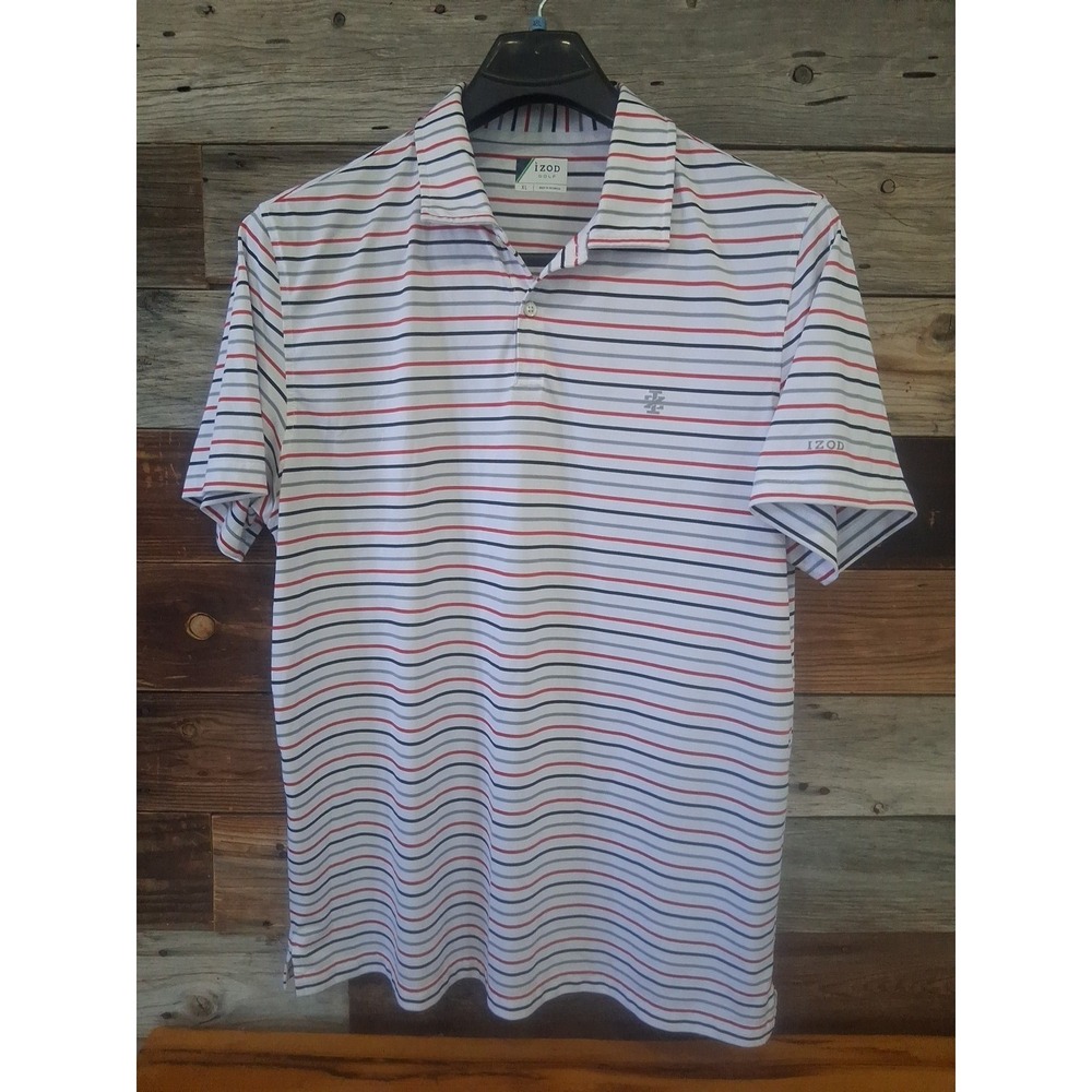 Mens Izod stretch-White w/Blue Stripes-Golf/Polo shirt ~ Size XL